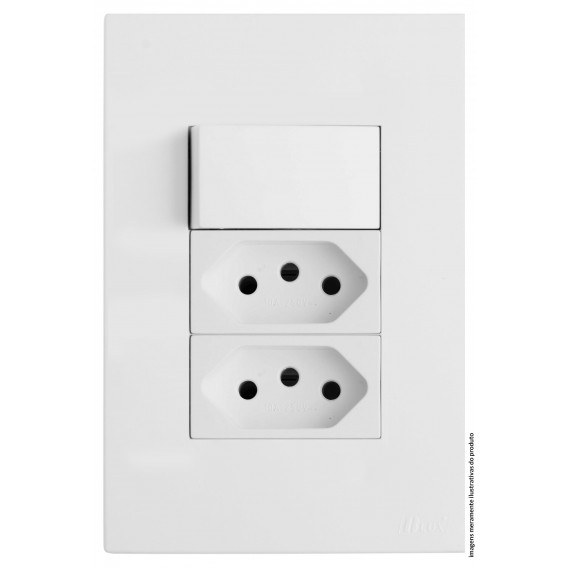 Conjunto Interruptor Paralelo + 2 Tomada 10a 4x2 - RECTA BRANCO SATIN FOSCO